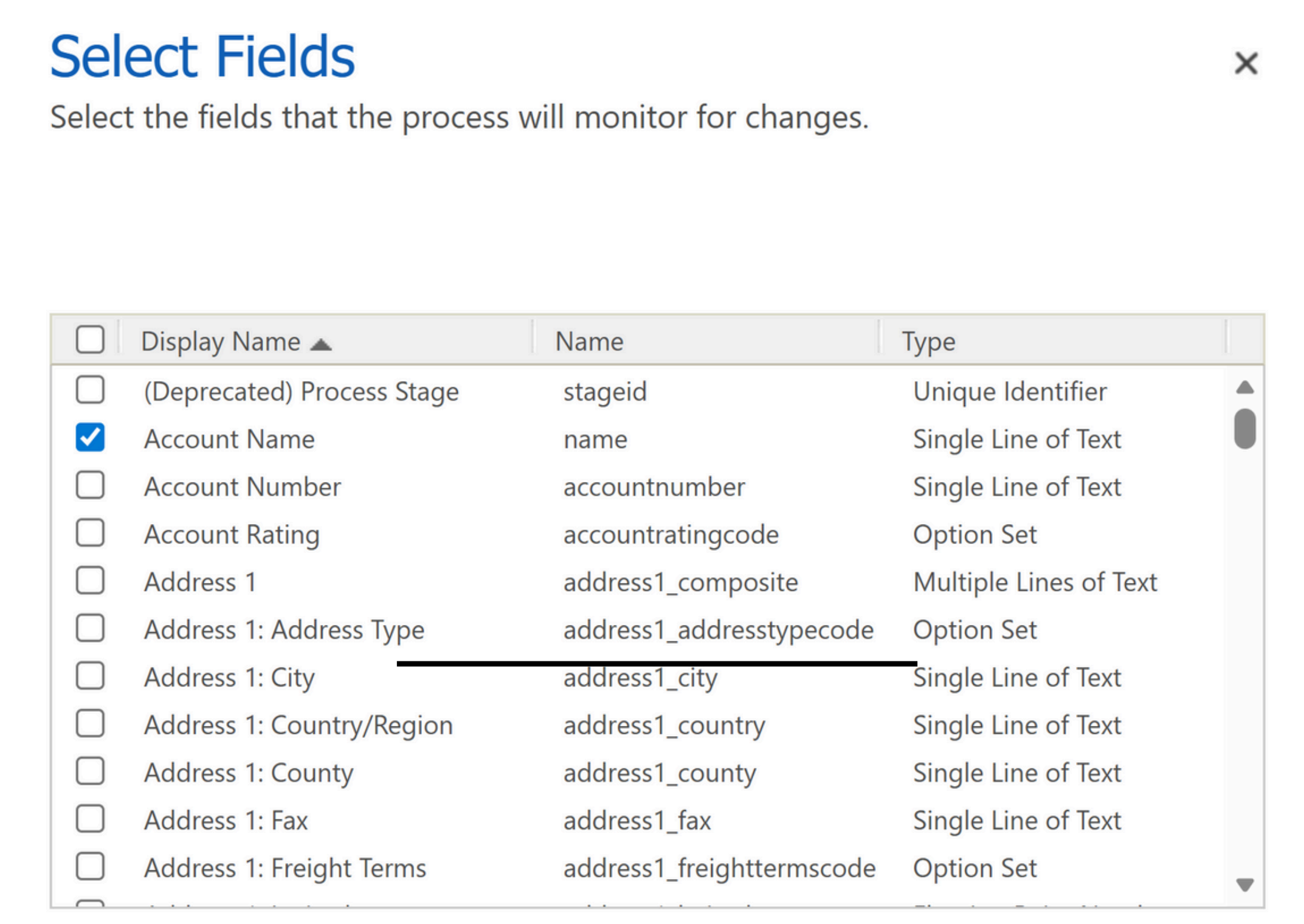 Field selection interface for configuring which field changes trigger workflow execution