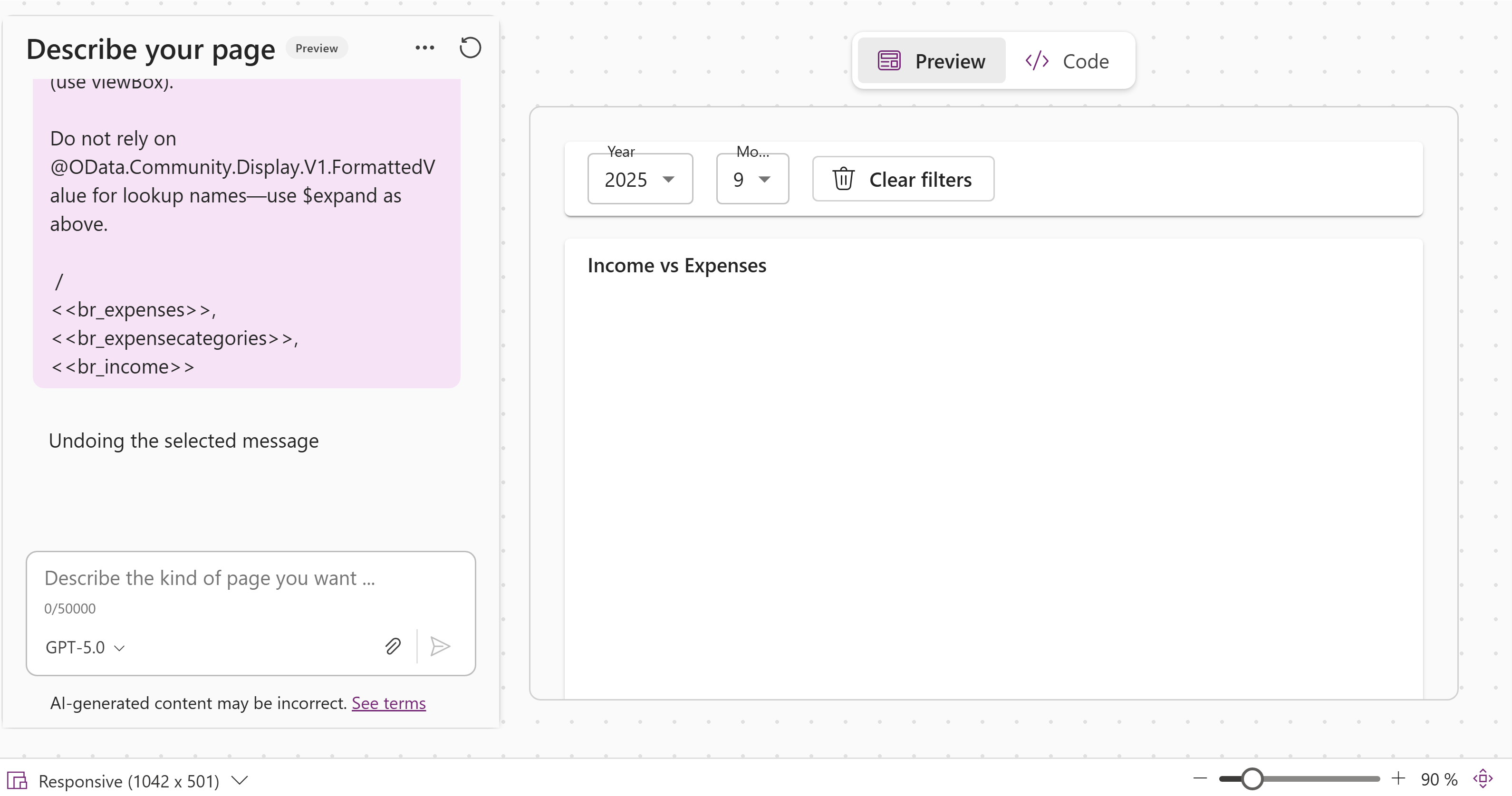 Generative Pages: prompt and first generated page
